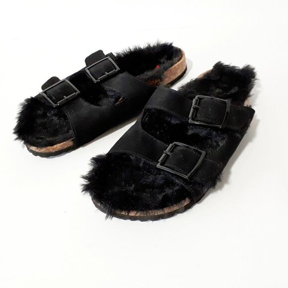 NWOT Unionbay black faux fur faux suede sandals - Picture 10 of 15